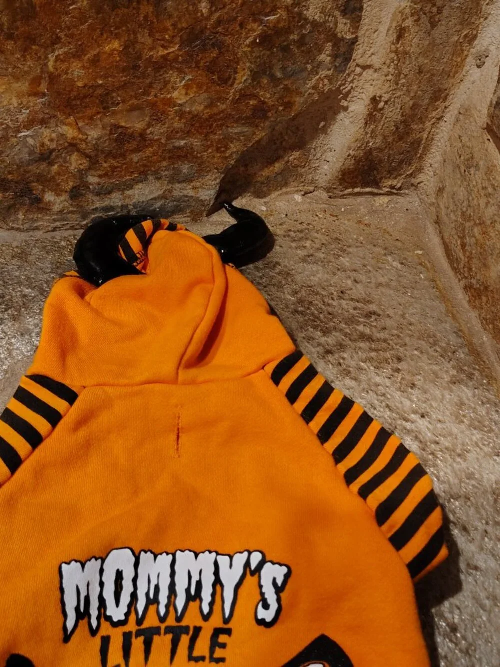 Pup Crew Mommy's Little Monster Dog's Hoodie Size Medium Orange Black Sweatshirt